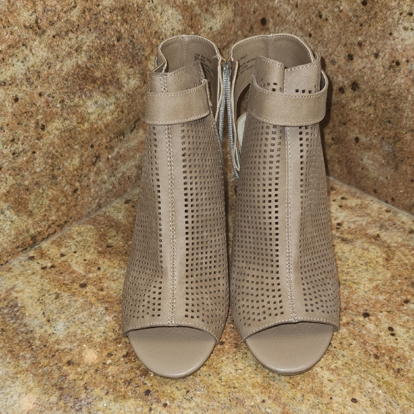 Elegant Taupe Peep-Toe Ankle Booties - Picture 1 of 5